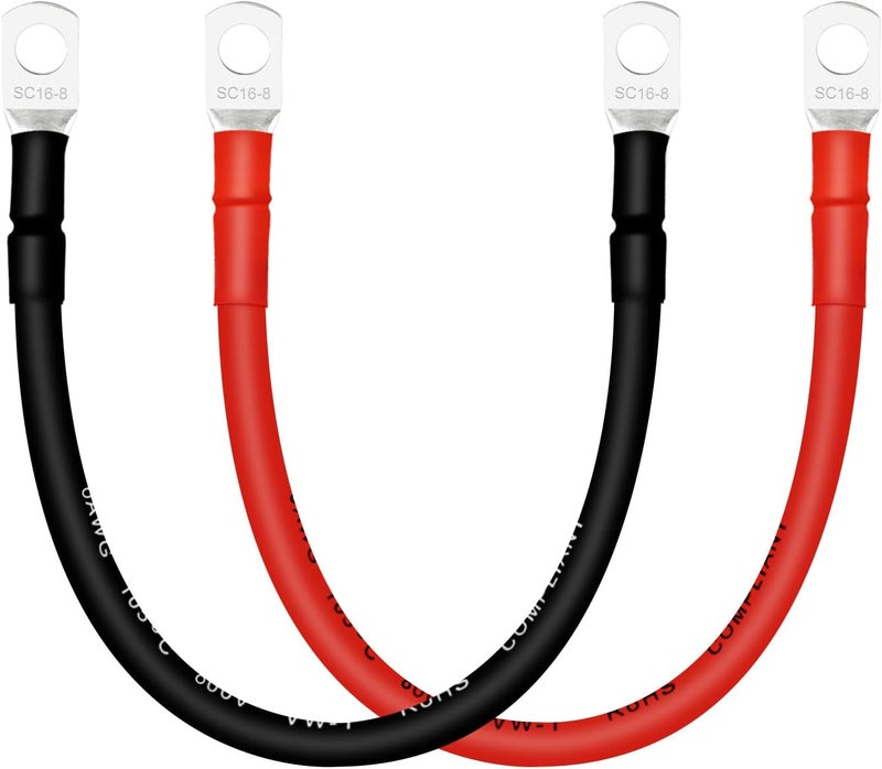 QIATOL كابلات بطارية 6 AWG مع أطراف، 2 قطعة كابلات بطارية نحاسية مع أطراف حلقة 5/16 (موجب وسالب، 1 قدم). - Image 1